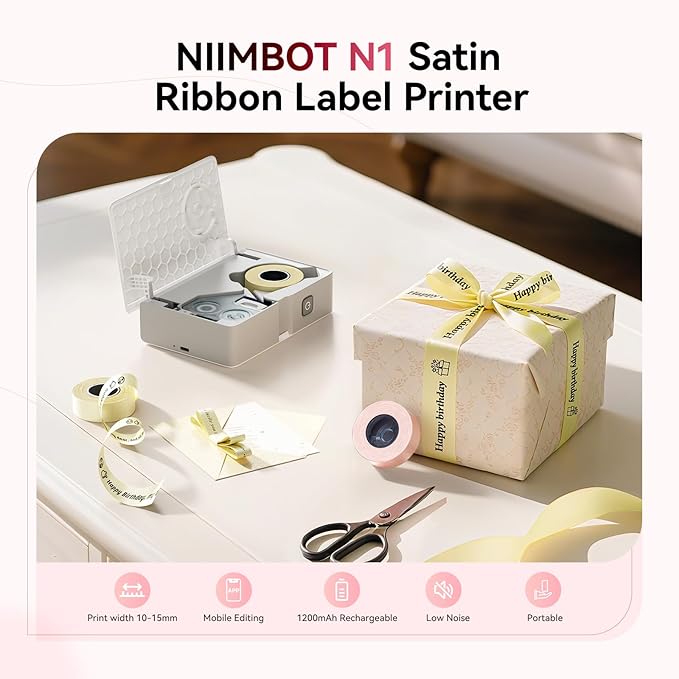 NIIMBOT N1 Ribbon & Tape Printer, Portable Label Maker Machine with Tape, Bluetooth Thermal Transfer Label Printer with Multiple Templates for Gift Wrapping, Wedding, Craft Work, Home Organization