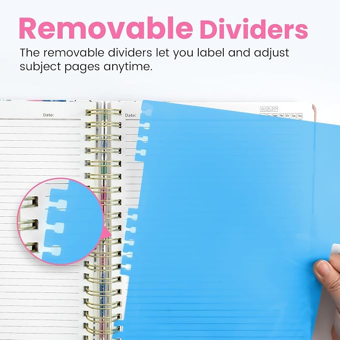 Spiral Notebooks for Work 5 Subject Notebook with Removable Dividers | Aesthetic Hardcover Journal for Women 8.5" x 11" College Ruled 280 Pages Journal for School & Note Taking, Bloom Floral