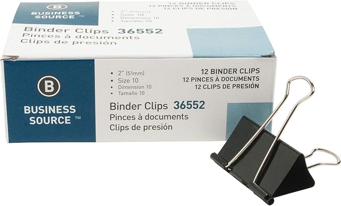 Business Source Fold-Back Binder Clips, Black, Large (Pack of 12)