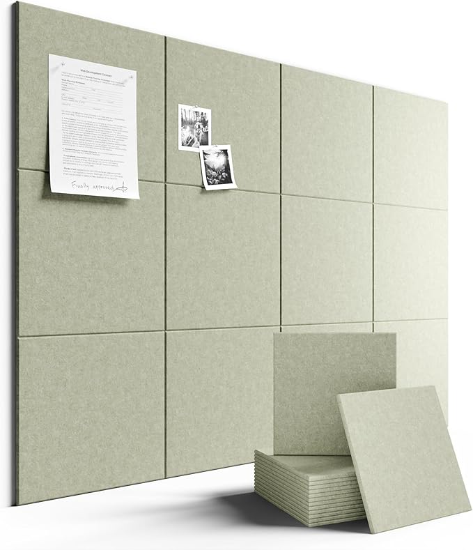 Large Felt Bulletin Board 48" x 36" Cork Board Alternative-12 Pack with 70 Safe Removable Adhesive Tabs, Cork Boards for Walls Felt Board for Home Office Classroom Pin Board - Sage Green
