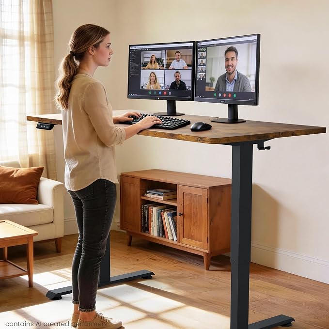 Veken 63" x 28" Super Large Standing Desk, Conference Room Tables, Brown | Height Adjustable Electric Computer Desk, Sit to Stand Up, Modern Workstation for Home Office, Writing, Gaming Study