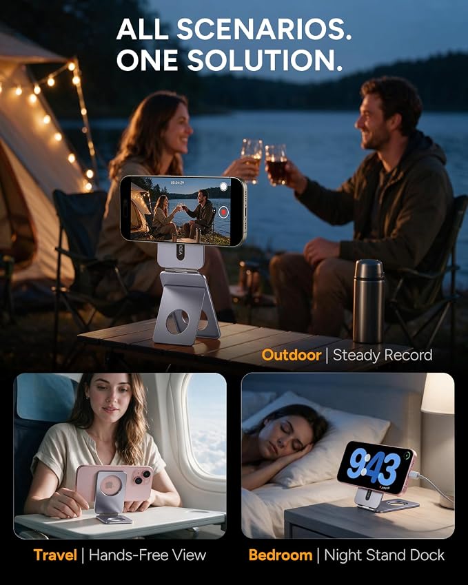 1ST IDEA for Magsafe Tripod, Tripod for iPhone Lightweight Aluminum Alloy & Angle Adjustment & Strong Magnets iPhone Tripod Stand Compatible with 17/16/15/14/13/12 (Included Metal Ring)