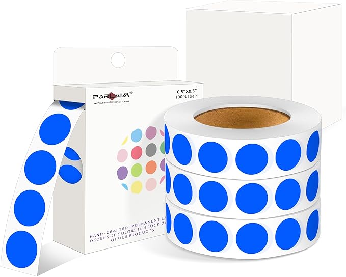 PARLAIM 4000 Pack Blue Dot Stickers, 1/2 inch Round Circle Label 4 Rolls Permanent Adhesive Color-Code Sticker Labels in Dispenser Box