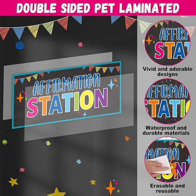 Classroom Affirmation Station Bulletin Board Set Motivational Bulletin Board for Classroom Door Decorations Mental Health Posters Positive Affirmations Cutouts for Teachers School Chart Wall Supplies