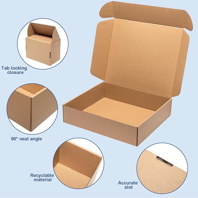 Wowxyz Shipping Boxes 13x11x3 Inches 20 Pack Corrugated Cardboard Mailing Boxes for Small Business, Kraft Medium Literature Mailer Packaging Supplies Brown | 3 Layers, Medium Kraft Literature Mailer Packaging Supplies Mailing Boxes for Small Business