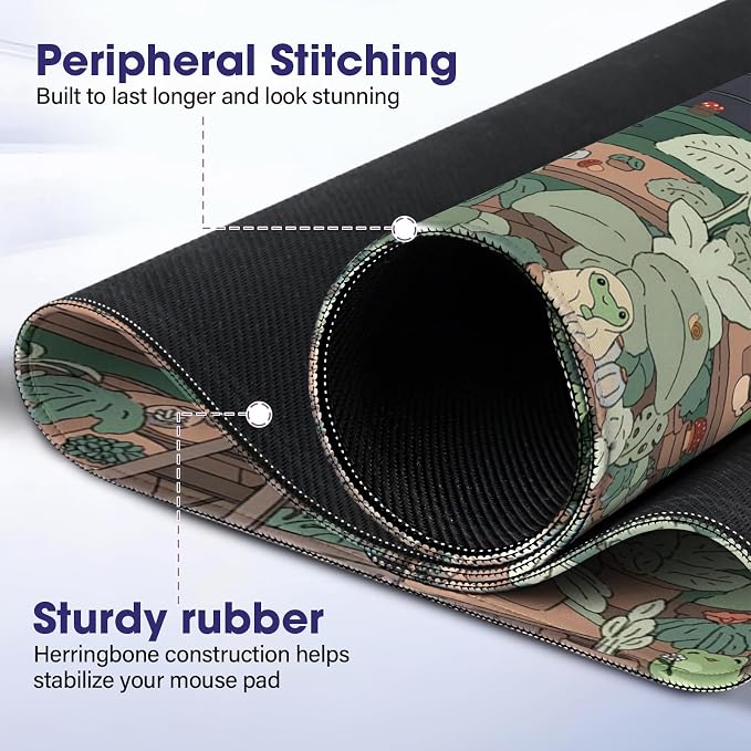 Professional Extended Gaming Mouse Pad - 31.5" x 15.7" Large Desk Mat with Stitched Edges, Waterproof Coating Non-Slip Rubber Base for Gamers Esports Pros Office Home, Frog02