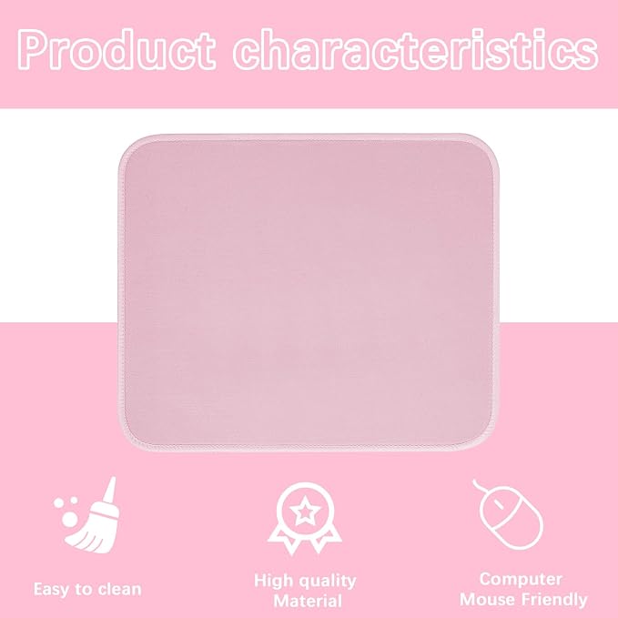 2 PCS Pink Mouse pad Bulk with Stitched Edge,10.2x8.3inches 3mm Thickness Premium Textured Non-Slip Rubber Base Washable for Office and Home Use