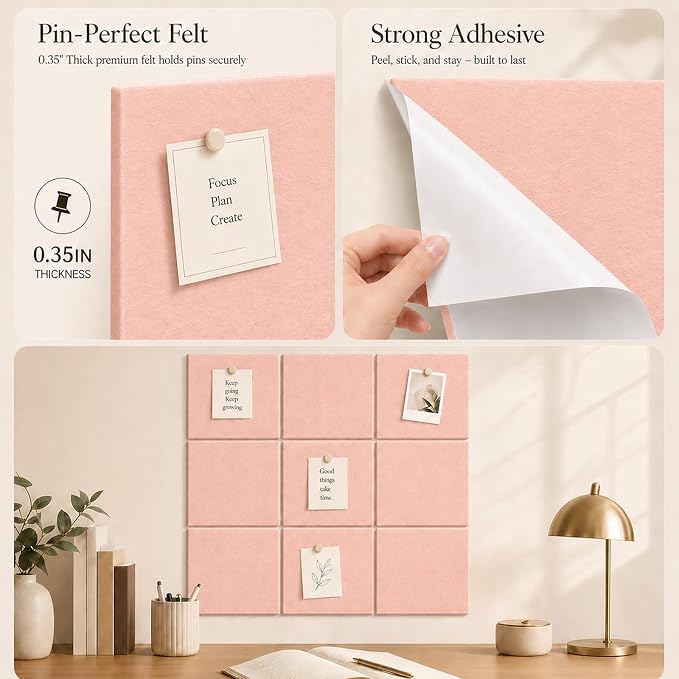 Felt Bulletin Board Tiles, Large Cork Board Alternative,24 x 36 in | 0.35 in modular felt wall tiles for notes, photos, schedules, reminders in offices, classrooms, home and office workspaces