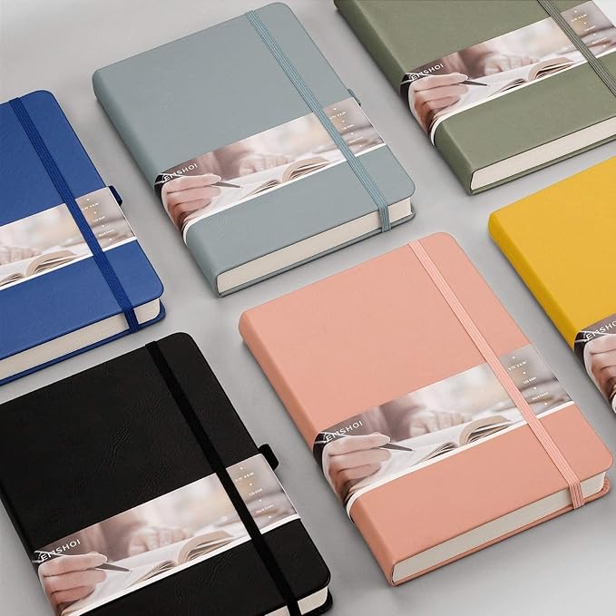 EMSHOI A5 Dotted Notebook Hardcover Leather Journal, 256 Pages 120gsm Thick Paper A5 Journal 5.75"x8.38", 16 Perforated Pages & Inner Pocket, Durable Dot Grid Notebook for Bullet Journaling, Pink