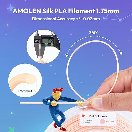 AMOLEN Silk PLA 3D Printer Filament 1.75mm 200g x 4 Spools Bundle, Exclusive Skin/Red/Black/White High Gloss Metallic PLA for Anime Classic Game Hero, Dimensional Accuracy +/- 0.02mm