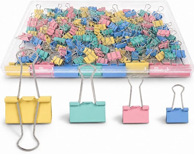 180Pcs Colorful Binder Clips Assorted Size, Metal Paper Clips for Daily Use | Clips Office Supplies for Documents, Files, School Supplies, Home and Desk Organization