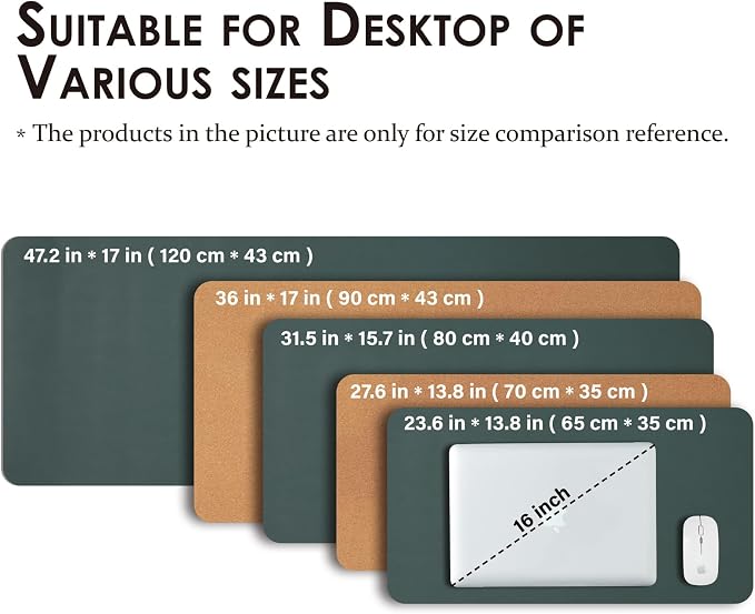 Cork Desk Mat - Dual-Sided Desk Pad for Office and Home - Desk Organization and Accessories - Ideal for Large Mouse Pad and Desk Mats on Top of Desks(Dark Green,80cmx 40cm)