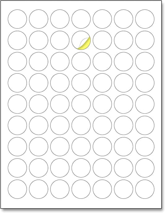 1" Round Matte White Sticker Label, Laser/Inkjet Printing - Letter Size, 30 Sheets