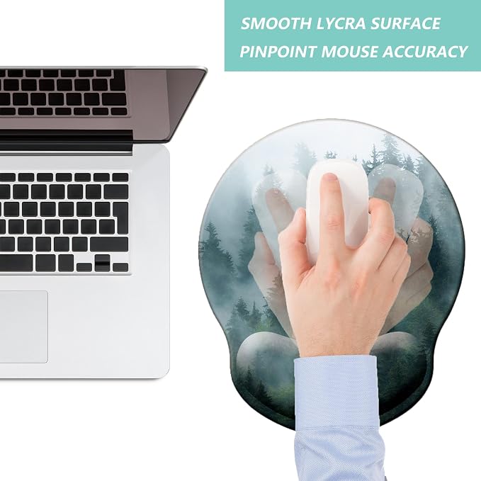 Mouse Pad with Wrist Support, Ergonomic Mouse Pad with Memory Foam Wrist Rest Cushion, Non-Slip Rubber Base Gaming Mice Pad for Home Office Computer Laptop, Forest