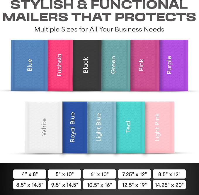 Jet Black Bubble Mailers 14.25x20 Poly Padded Envelopes #7 100 Pack | Holds Clothing & Bulk Items, Self-Seal Closure, Cushioned Protection, Water-Resistant Poly, Bulk Pack