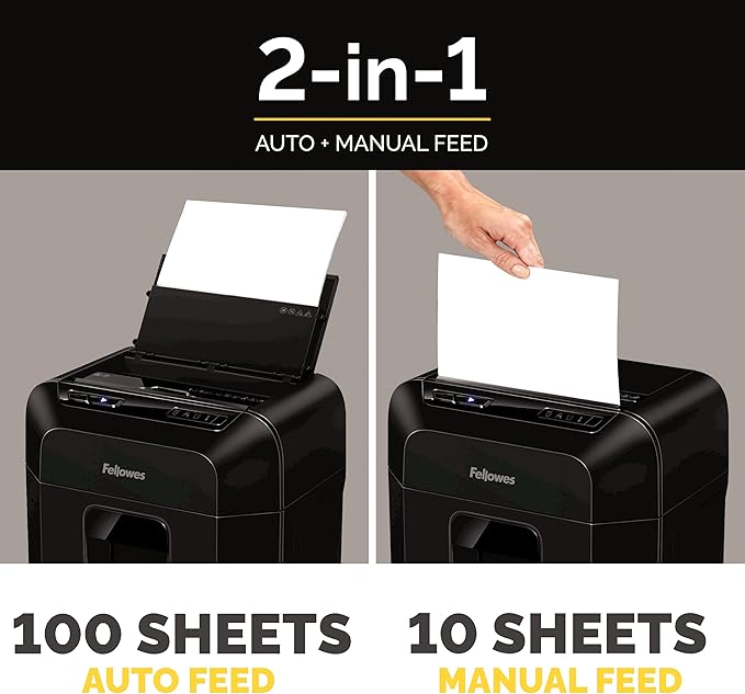 Fellowes AutoMax 100MA 100-Sheet Micro-Cut Autofeed 2-in-1 Paper Shredder for Office/Small Office