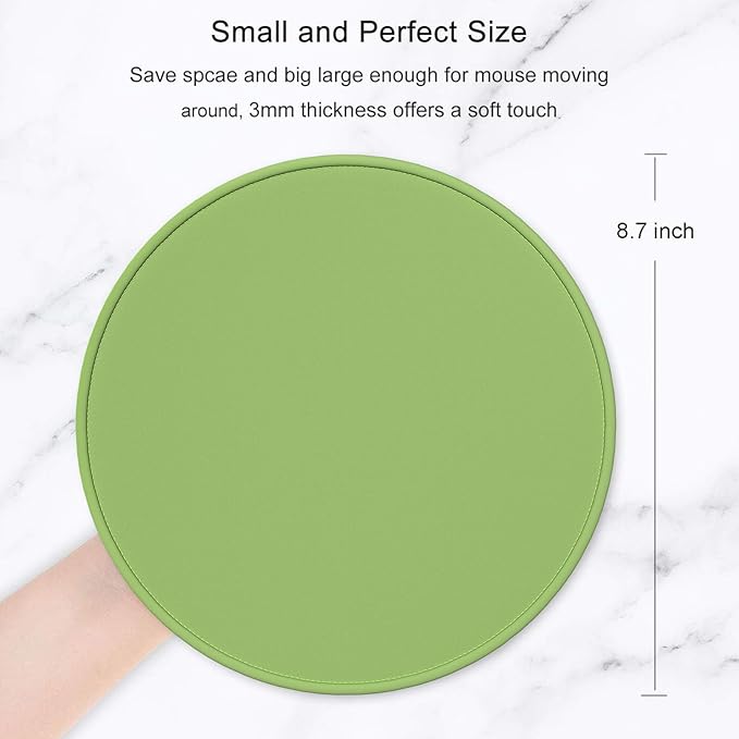 Hsurbtra Mouse Pad, Premium-Textured Small Round Mousepad 8.7 x 8.7 Inch Grass Green, Stitched Edge Anti-Slip Waterproof Rubber Pretty Cute Computer Mat for Office Home Gaming Laptop Men Women Kids