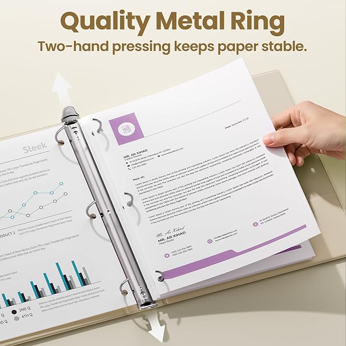 SUNEE 3 Ring Binder 1 Inch 4 Pack, Clear View Binder Three Ring PVC-Free (Fit 8.5x11 Inches) for School or Office Supplies, Neutral Aesthetic
