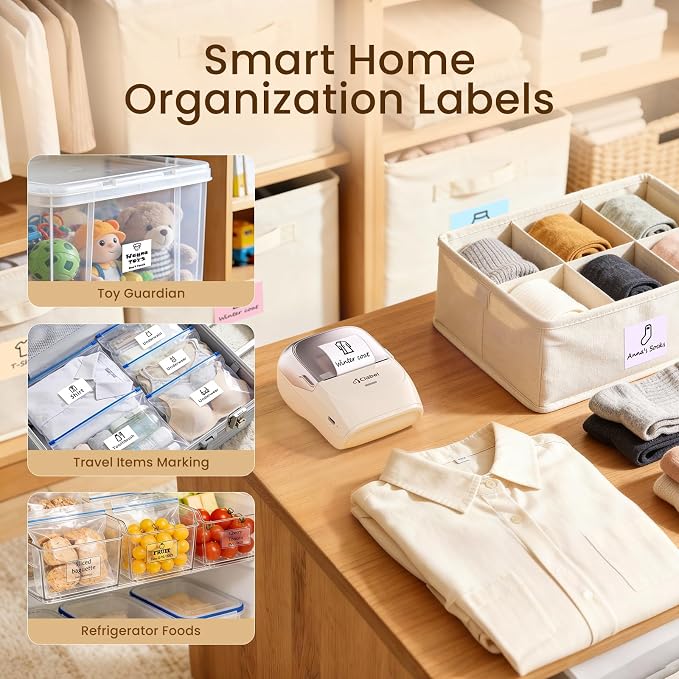 CLABEL Label Maker Machine with Tape, 221B Thermal Bluetooth Label Printer 2 Inch Portable Barcode Inkless Sticker for Small Business, Retail Office,Office, Home, Came with 1 Roll Label, (Pink Gold)