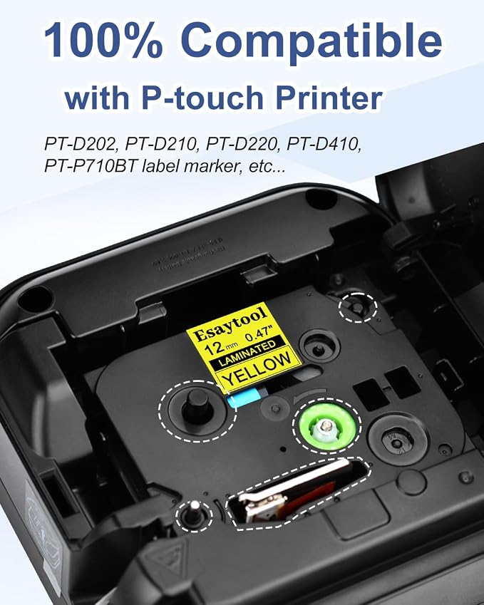 5 Pack Compatible with P-Touch TZe-631 AZE-631 TZ-631 Black on Yellow 12mm 0.47'' Laminated Label Tape Replacement for Ptouch PT-H100 PT-D200 D210 D400 PT-P700 PT-1000 PT-2030 Label Maker