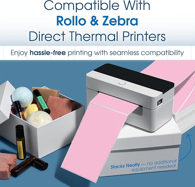 Spartan Industrial - 4" X 6" Blue Direct Thermal Fanfold Labels (500 Count, 1 Stack) - Printable Postage Shipping Labels, Package Identification - Compatible with Zebra and Rollo Printers