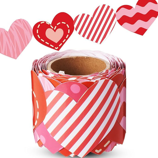 32.8 Ft Heart Bulletin Board Border Valentine Scalloped Trim Decor | Red Pink Hearts for Classroom Office, Fiesta Bulletin Trim, Mother's Day Wedding Party, Scalloped Paper Border