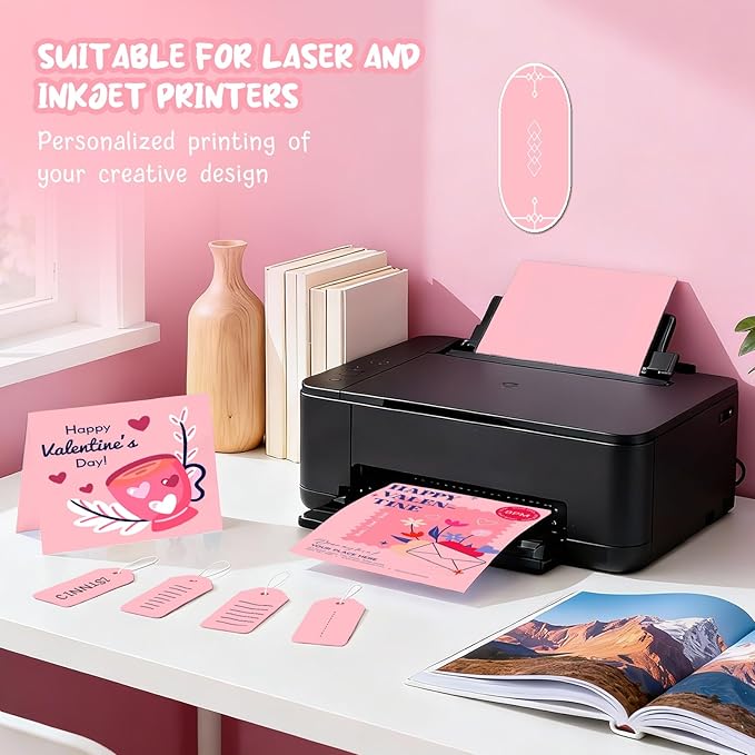 40 Sheets Pink Cardstock Paper 8.5 x 11, Pink Cardstock Printer Paper 8.5x11, Light Pink Card Stock Paper 8.5 x 11, 200 GSM Construction Paper for DIY Cards, Greeting Cards, Valentine's Day Cards