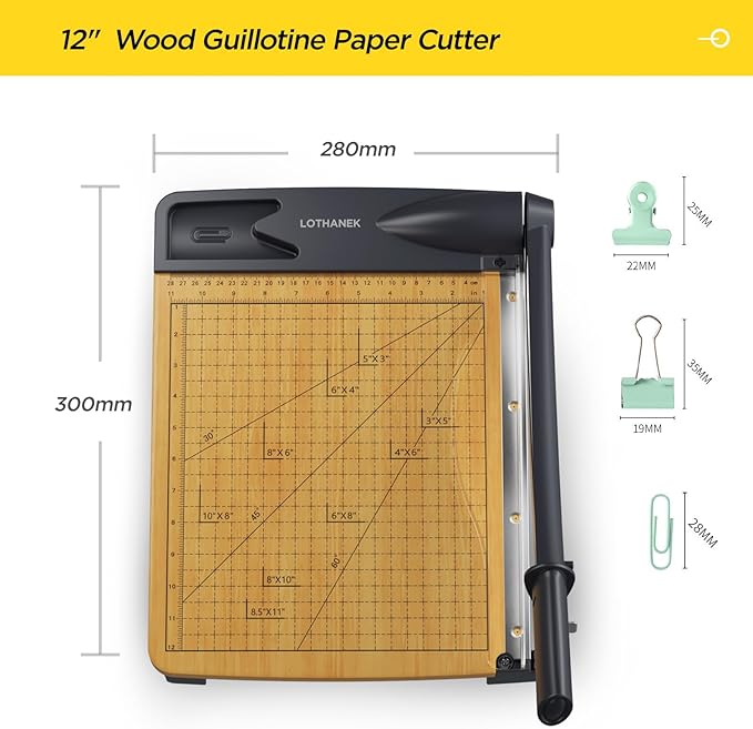 12 inch Wood Guillotine Paper Cutter, Heavy Duty Wood Base Paper Trimmer with 12-16 Sheets Capacity Paper Cutting Board for Classroom, Crafting, Cardstock, Art Projects (Gray)