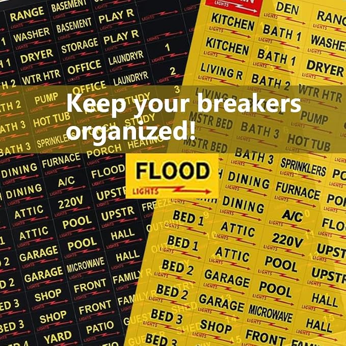 Circuit Breaker Labels, Breaker Box Electrical Panel Fuse Box Stickers, Easy Read and Install (YEL+BLK)
