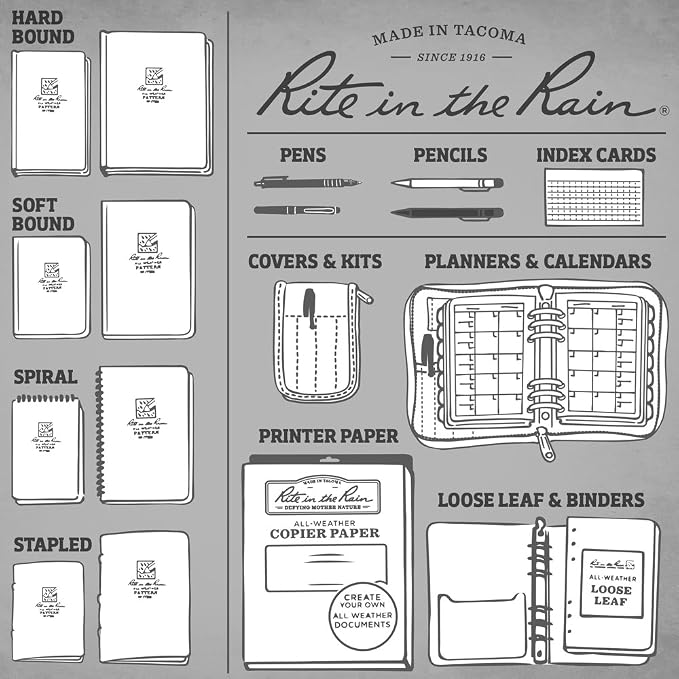 Rite in the Rain Weatherproof Top Spiral Notebook, 3" x 5", Yellow Cover, Universal Pattern, 6 Pack (No. 135L6)