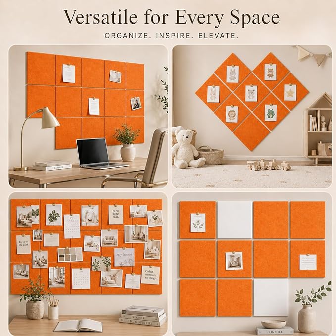 Felt Bulletin Board Tiles, Cork Board Alternative, 48 x 36 in | 0.35 in modular felt wall tiles for notes, photos, schedules, reminders in offices, classrooms, home & office workspace