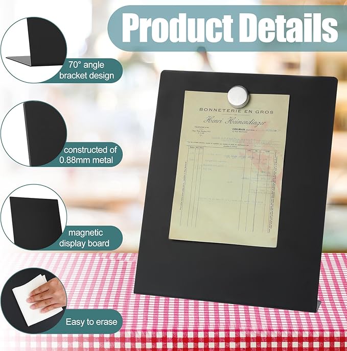 Fainne Magnetic Bulletin Board with Easel Stand Mini Black Magnet Metal Tabletop Memo Display Board for Back to School Menu Table Home Kitchen Office Supplies(11 x 8.5 Inches,2 Pcs)