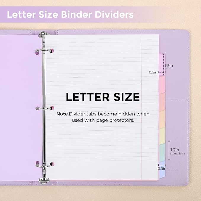 SKYDUE 8 Tab Write & Erase Durable Plastic Dividers for 3 Ring Binders | Binder Dividers for Letter Size, Aesthetic Pastels Binder Divider Organizers for Student, Teacher, Office, 1 Set