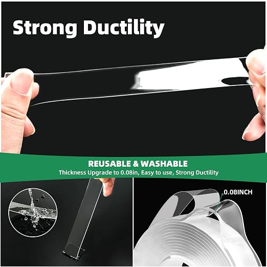 4 Rolls Double Sided Tape Heavy Duty, Nano Tape Double Sided Mounting Tape | Removable Transparent Adhesive Tape, Clear Two Sided Poster Wall Tape Strips for Home Office(4 Rolls, Total 39.2FT)