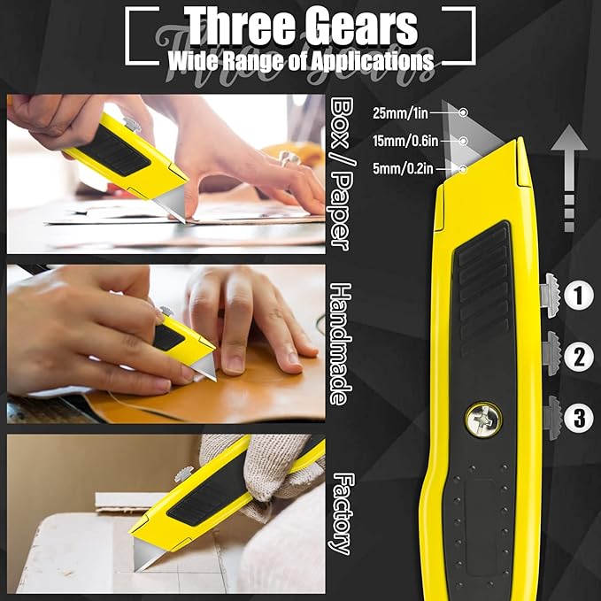 2 Pack Box Cutter, Heavy Duty Retractable Utility Knife with 10 Extra SK5 Blades, Assorted Color Razor Knife for Cardboard, Boxes, and Rope
