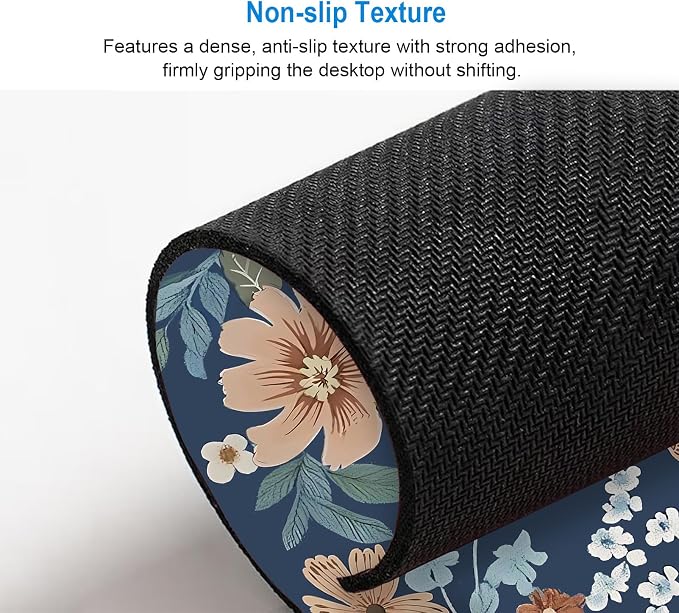 Cute Flowers Blue Mouse Pad Small, Boho Floral Mousepad for Women, Office, Gaming, Abstract Retro Vintage Colorful Square Computer Pad for Wireless Mouse, 9.5x7.9 inch