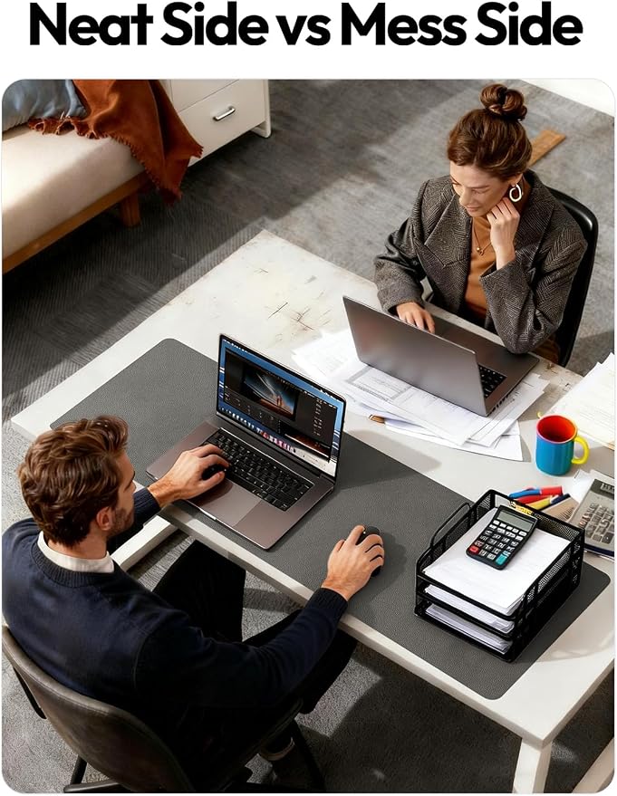 YSAGi Leather Desk Protector, Office Mat, Large Mouse Mat, Non-Slip PU Leather Blotter, Laptop Desk Pad, Waterproof Writing Pad for Office and Home (Dark Grey, 47.2" x 23.6")