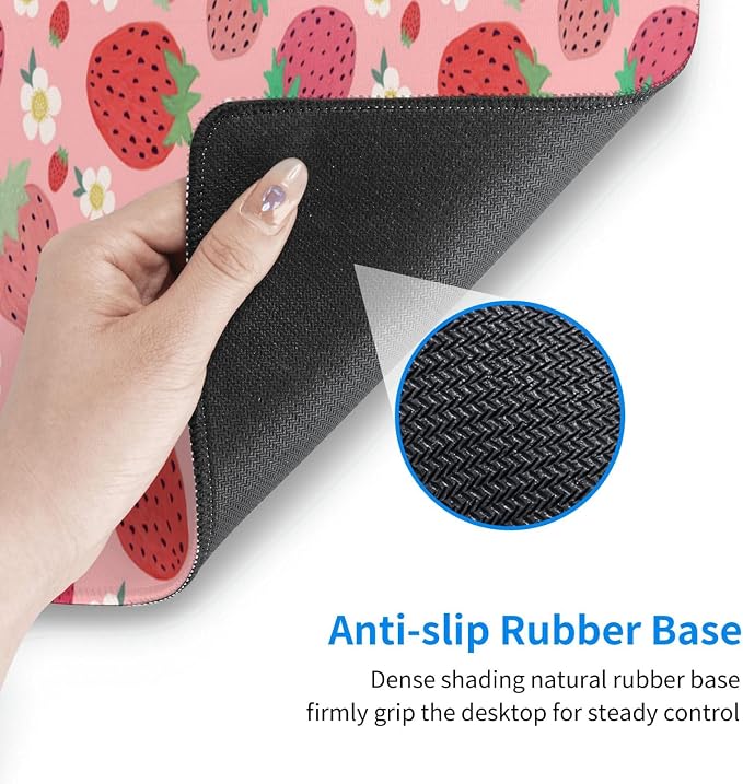 Strawberry Mouse Pad XL Large Mousepad Non Slip Rubber Base Desk Mat for Laptop Computer Gaming 31.5" X 12"