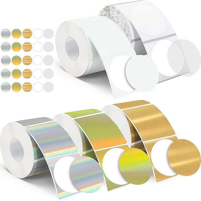 2500 Pcs 2 Inch Circle Thermal Sticker Labels Self Adhesive Round Direct Thermal Labels Multipurpose Printer Stickers for DIY Logo Design, Qr Code, Name Tag(Holographic Color)
