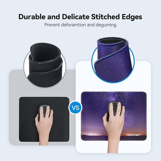 TECKNET Mouse Pad with Durable Anti-fray Stitching, Small Mousepad Galaxy | Anti-slip Rubber Base, Ultra-smooth Surface, Waterproof Material, Gaming Mouse Mat for Laptop for Laser and Optical Mice