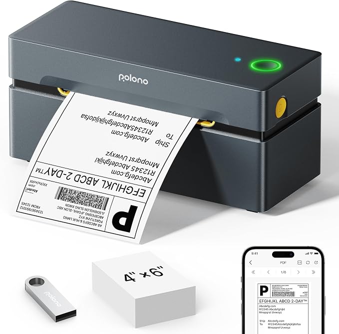 POLONO Bluetooth Thermal Shipping Label Printer, 4x6 Label Printer for Shipping | Good Quality, Faster Speed, High-Efficiency, Easy to Use, Wireless 4x6 Shipping Label Printer for Amazon, Etsy, USPS, Shopify