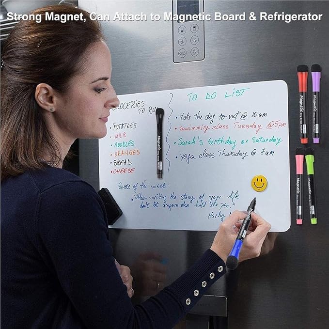 LivDeal Magnetic Dry Erase Markers - Fine Tip, Assorted Colors, 8 Pack, Low Odor Whiteboard markers for kids, Work On White board & Calendar, Refrigerator, (OF038)