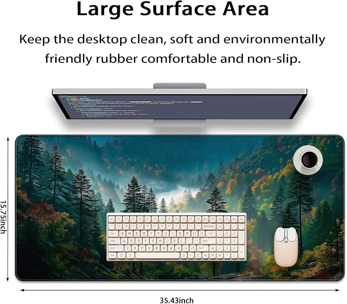 35.4 x 15.7 in, XXL Large Mouse Pad for Desk, Extended Keyboard Mouse Mat for Computer Office, Big Mouse pad with Stitched Edges, Gaming Pc-Mountains and Woods
