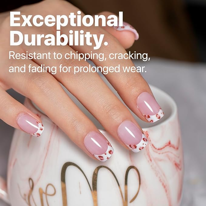 SXC Cosmetics French Tip Press On Nails Pink Extra Short Square 150 Pieces in 15 Sizes Ultra Fit with Pre-applied Tip Primer and Base Coat, No Need to File Fake Nails for Nail Art DIY X-Pro Tips