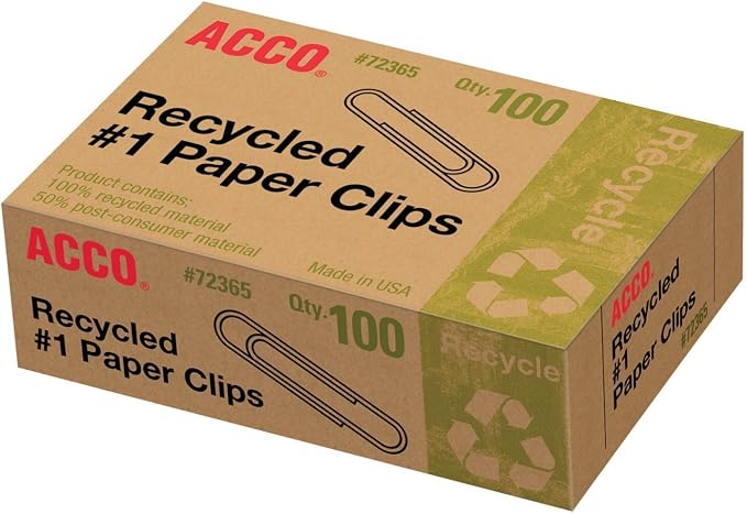 ACCO Recycled Paper Clips, 100/Box (72365) (Pack of 120)