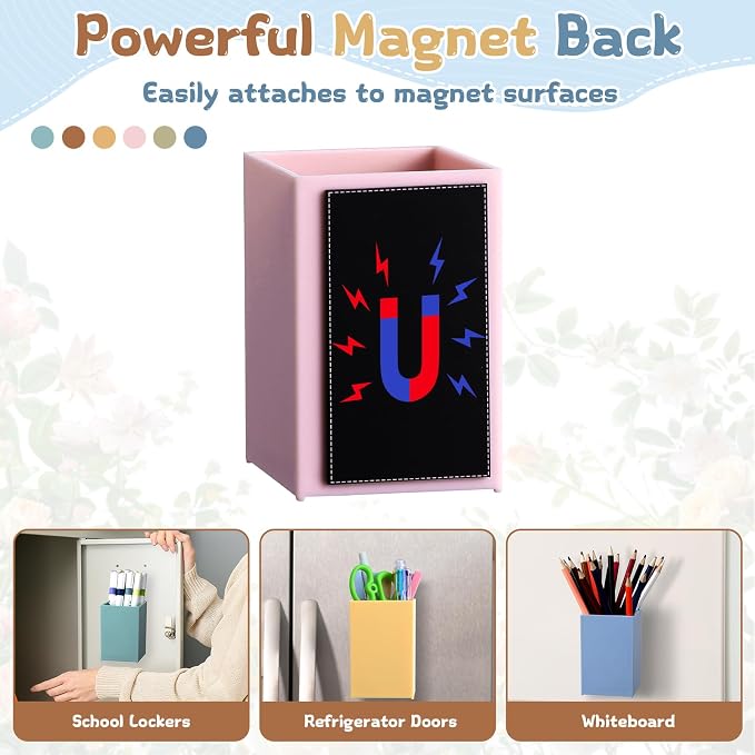 gisgfim 6 Pcs Classroom Magnetic Storage Boxes Magnetic Storage Containers Plastic Dry Erase Marker Holder Plastics Pen Holder for Refrigerator Whiteboard Home Office School Organizer Supply (Boho)