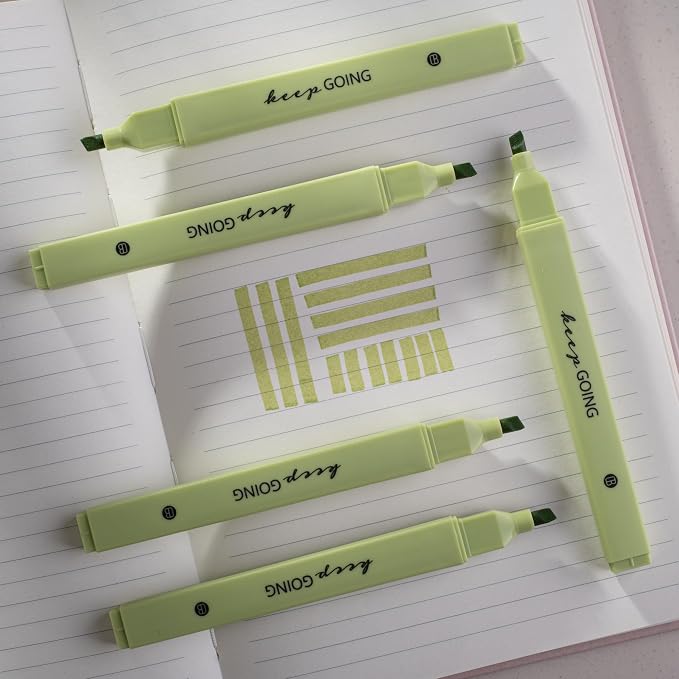DIVERSEBEE Bible Highlighters with Soft Chisel Tip, No Bleed (Green) | 5 Pack Single Color Pens, Quick Dry, Cute Aesthetic Markers for Bible Study Journaling Supplies