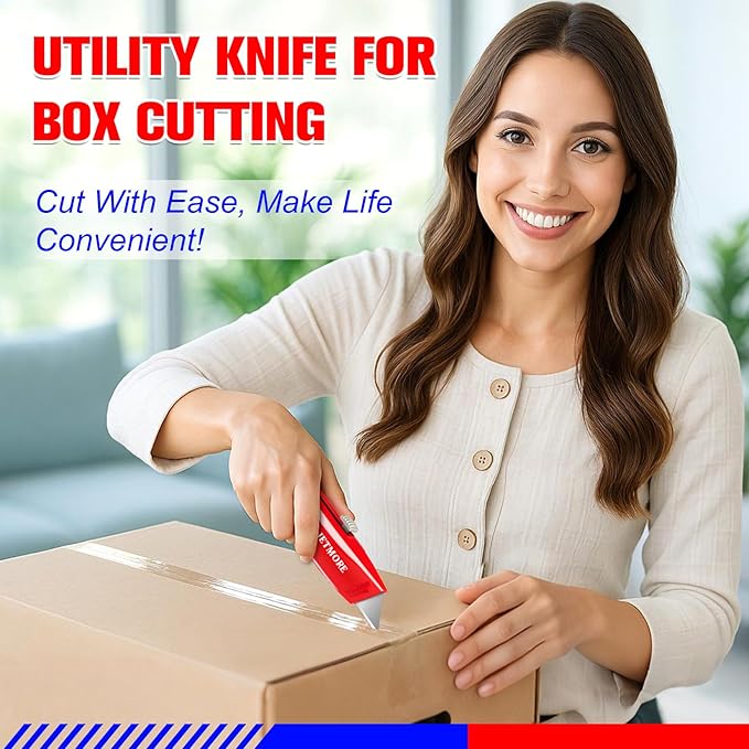 2 Pack Box Cutter Retractable, Utility Knife with 10 Extra Blades, Heavy Duty Box Cutters, All Metal Razor Knife Box Opener, Box Knife for Cardboard, Boxes, Cartons, Drywall, Package Opener