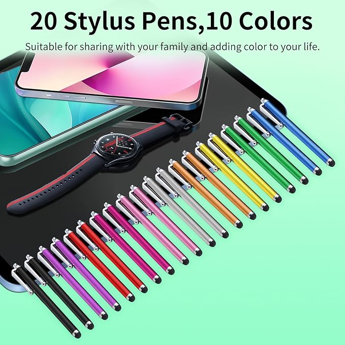 20 Pack Stylus Pen,Stylus Pen for Touchscreen High Precision and Sensitivity for Everyday Writing/Drawing,Universal Stylus Compatible with Touch Screens,10 Colors
