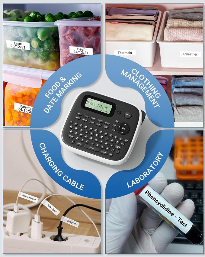 Vixic Label Maker Waterproof-Labels, D210S Label Maker Machine with Tapes | Portable Labelmaker with Keyboard Powered by Type-C, Handheld Labeler Machine for Home Office Kids School Items Organization
